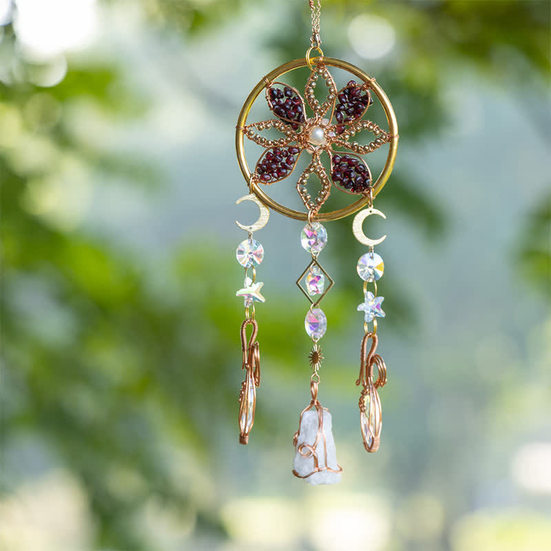 Olivenorma Natural Crystal Copper Wire Flower Wind Chime