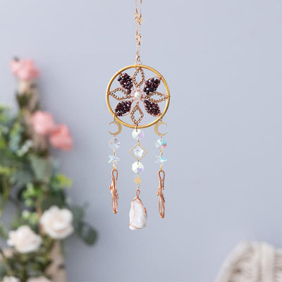 Olivenorma Natural Crystal Copper Wire Flower Wind Chime