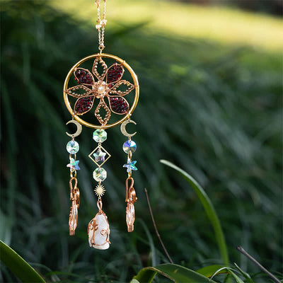 Olivenorma Natural Crystal Copper Wire Flower Wind Chime