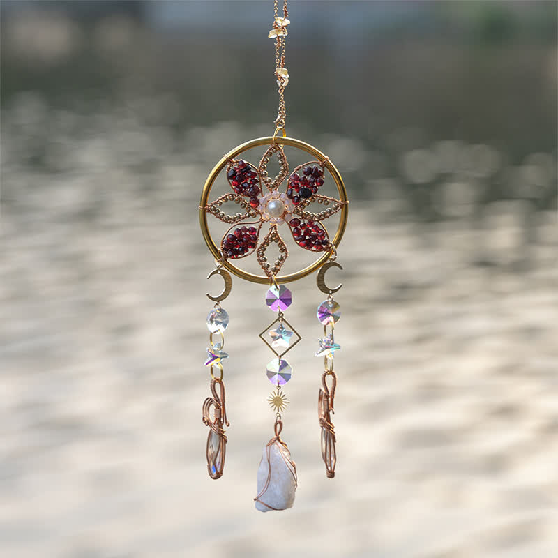 Olivenorma Natural Crystal Copper Wire Flower Wind Chime