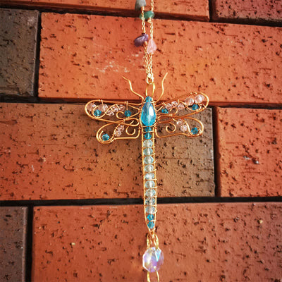 Olivenorma Natural Crystal Copper Wire Dragonfly Wind Chime