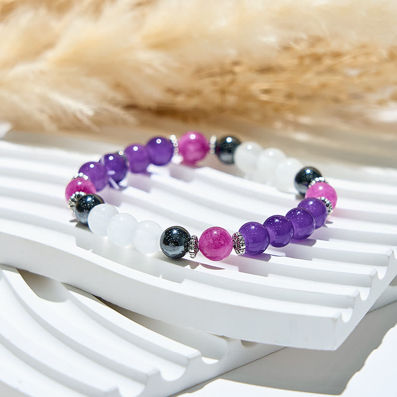 Olivenorma Massive Beads Amethyst Yoga Stretch Elastic Bracelet