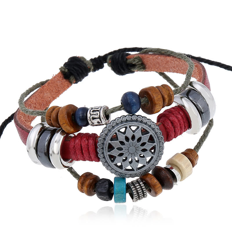 Olivenorma 3-Layer Hematite Leather Multi-layer Beaded Bracelet