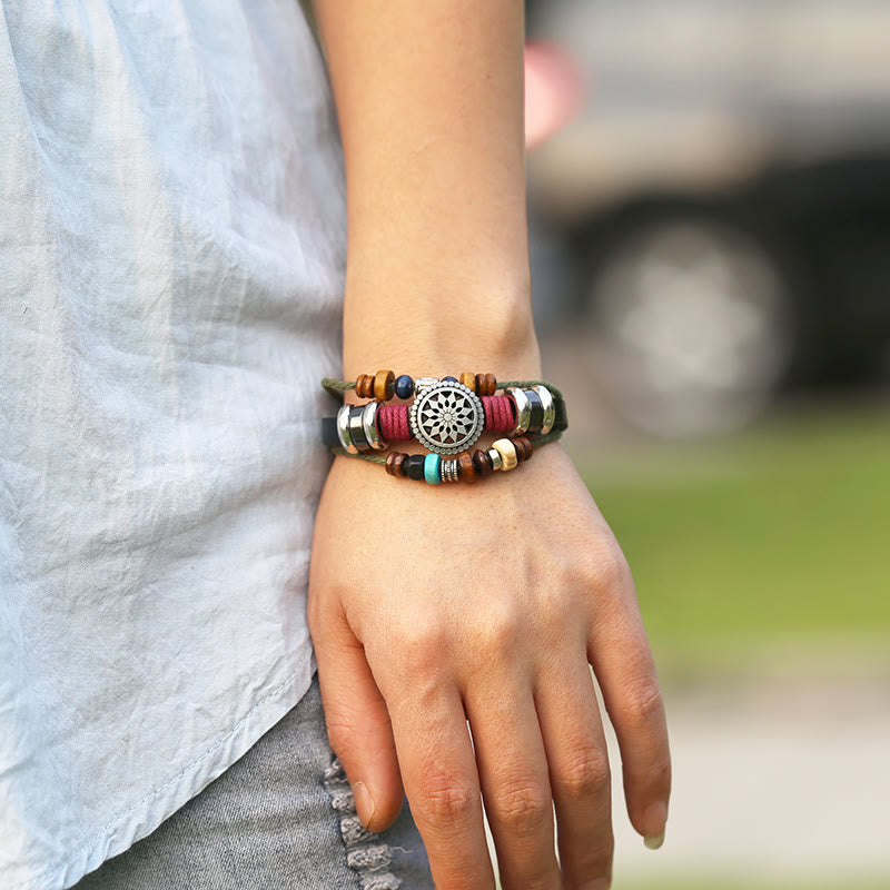 Olivenorma 3-Layer Hematite Leather Multi-layer Beaded Bracelet