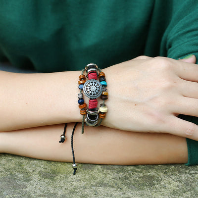 Olivenorma 3-Layer Hematite Leather Multi-layer Beaded Bracelet