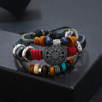 Olivenorma 3-Layer Hematite Leather Multi-layer Beaded Bracelet