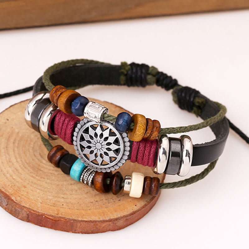 Olivenorma 3-Layer Hematite Leather Multi-layer Beaded Bracelet