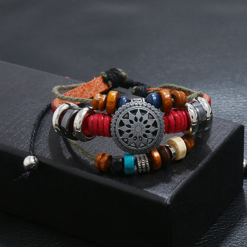 Olivenorma 3-Layer Hematite Leather Multi-layer Beaded Bracelet