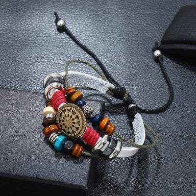 Olivenorma 3-Layer Hematite Leather Multi-layer Beaded Bracelet