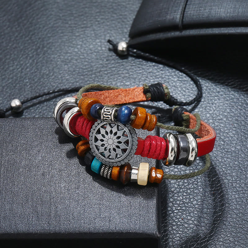 Olivenorma 3-Layer Hematite Leather Multi-layer Beaded Bracelet