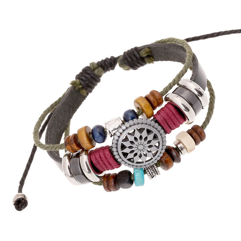 Olivenorma 3-Layer Hematite Leather Multi-layer Beaded Bracelet