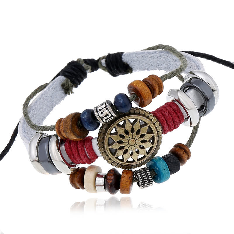 Olivenorma 3-Layer Hematite Leather Multi-layer Beaded Bracelet