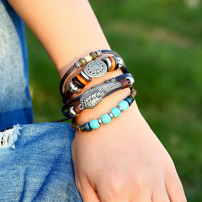 Olivenorma Punk Gemstone Multi-layer Wristbands Bracelet Set