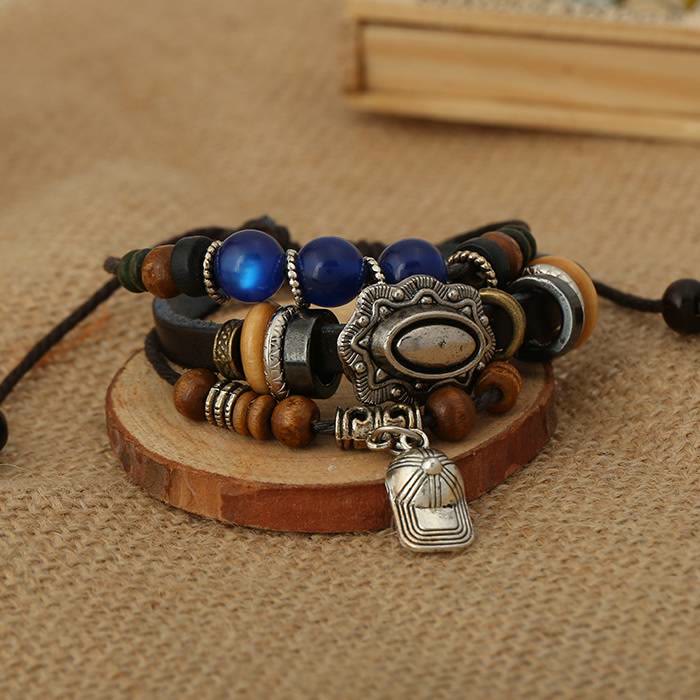 Olivenorma Hat Charm Multi-Layer Sapphire Beaded Leather Bracelet