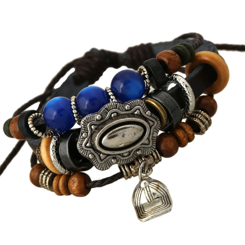 Olivenorma Hat Charm Multi-Layer Sapphire Beaded Leather Bracelet