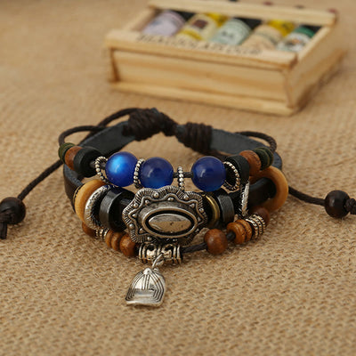 Olivenorma Hat Charm Multi-Layer Sapphire Beaded Leather Bracelet