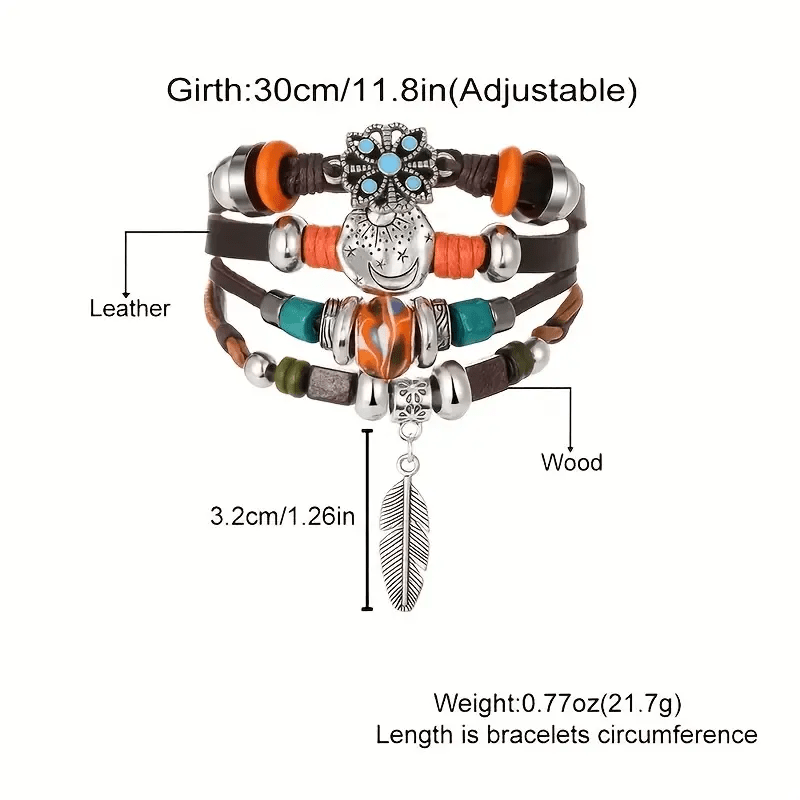 Olivenorma Feather Charms Bohemian Adjustable Leather Bracelet