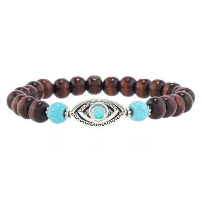 Olivenorma 6Pcs Evil Eye Turquoise Leather Wristband Bracelet Set