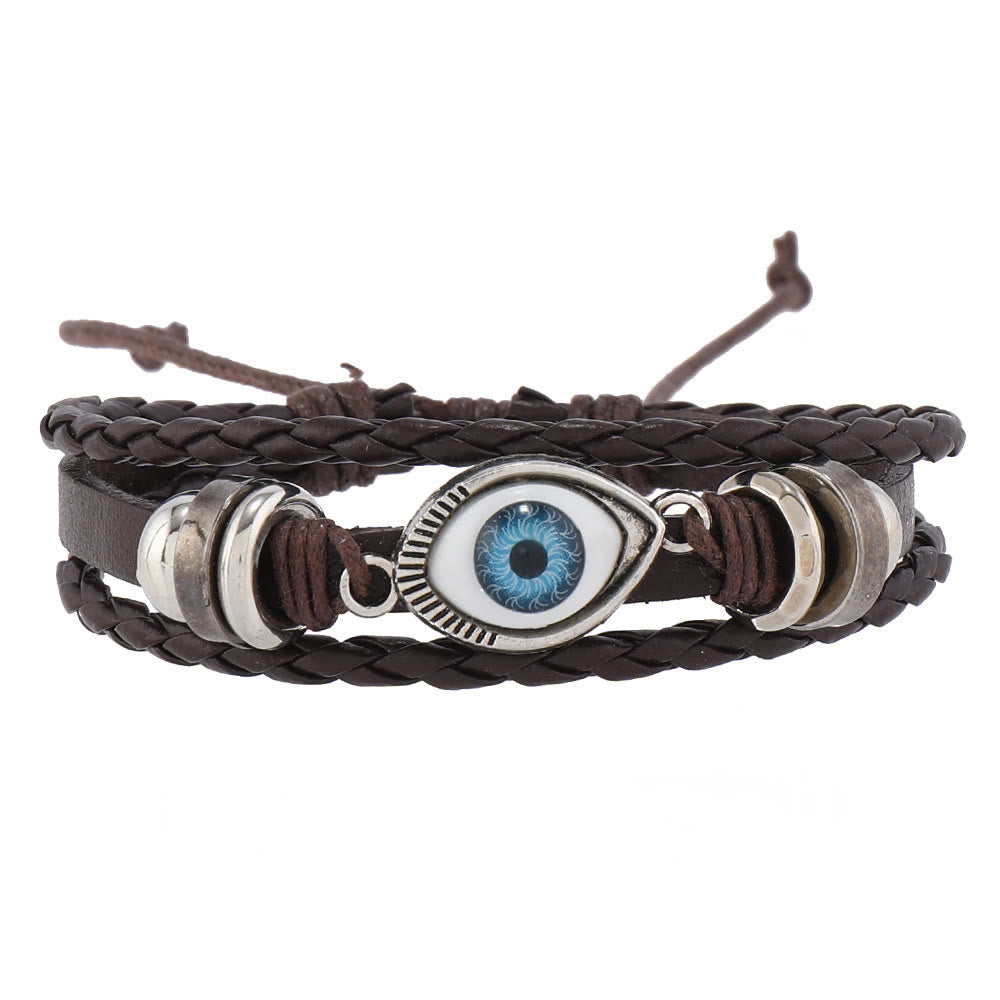 Olivenorma 6Pcs Evil Eye Turquoise Leather Wristband Bracelet Set