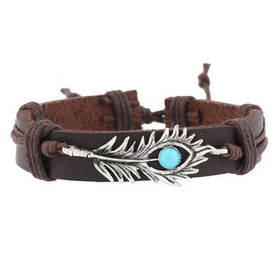 Olivenorma Feather Natural Stone Handmade Woven Leather Bracelet Set