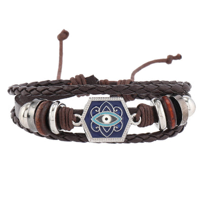 Olivenorma Multi-Layer Turkish Evil Eye Gemstone Leather Bracelet Set