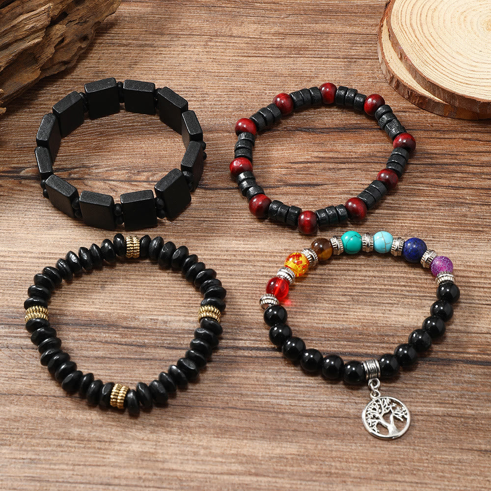 Olivenorma Tree of Peace 7 Chakra Gemstone 4Pcs Bracelets Set