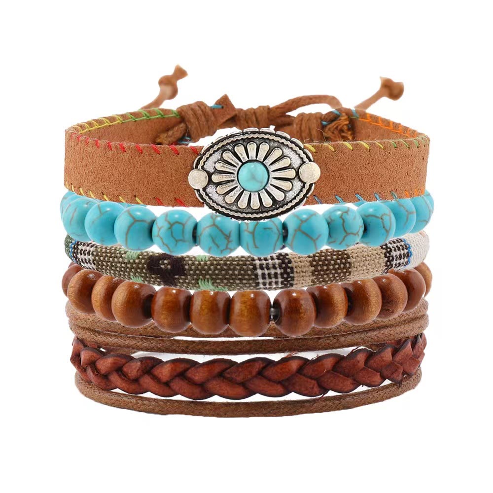 Olivenorma Multi-Layer Wooden Beads Turquoise Braided Bracelet