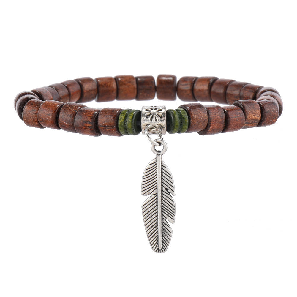 Olivenorma Bohemian Feather Charms Wooden Beads Stackable Bracelets