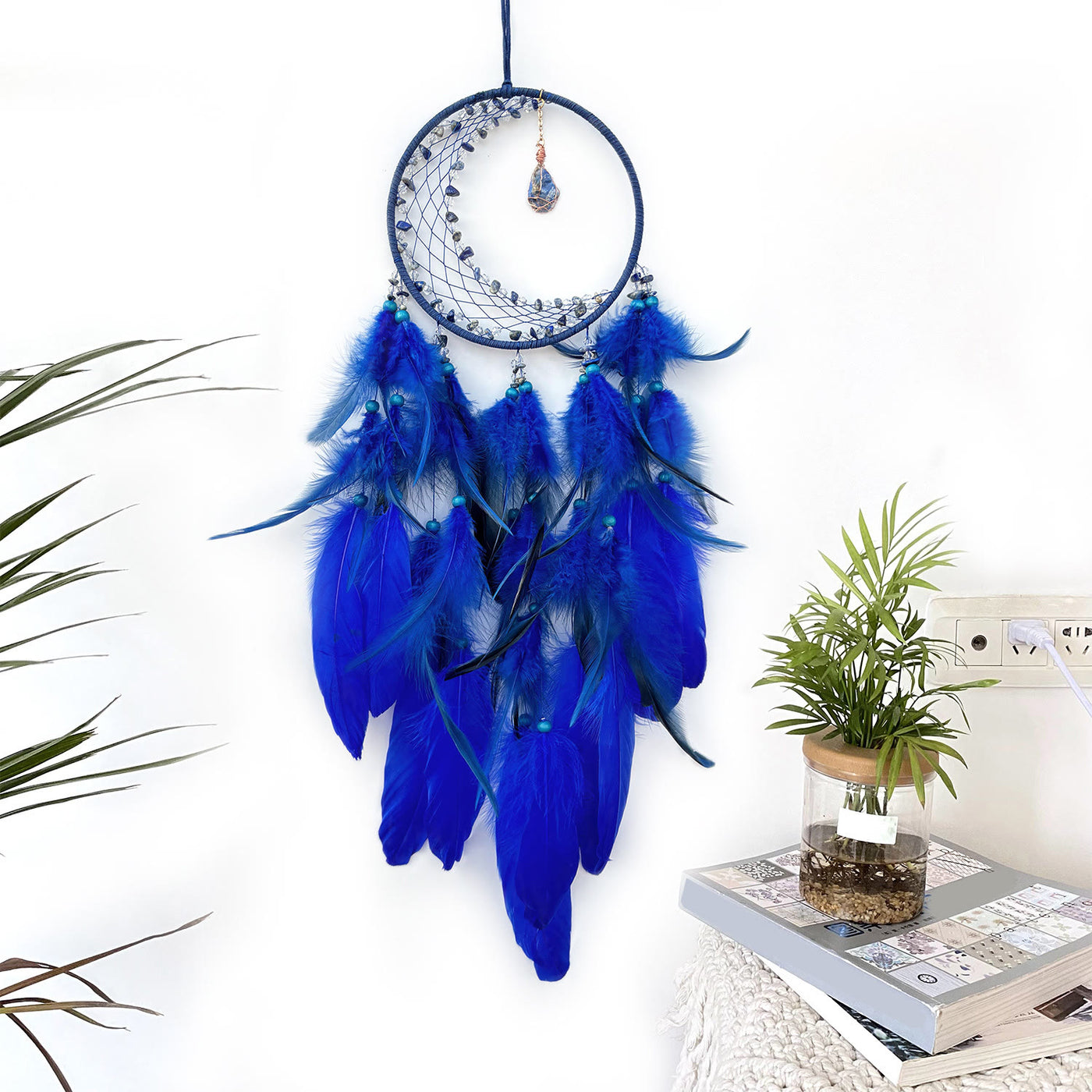 Olivenorma Crescent Raw Gemstone Feather Indian Dream Catcher