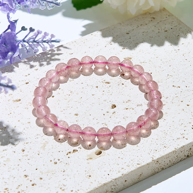 Olivenorma 6-10mm Natural Strawberry Quartz Beads Bracelet