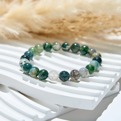 Olivenorma 6mm/8mm Natural Moss Agate Beads Bracelet