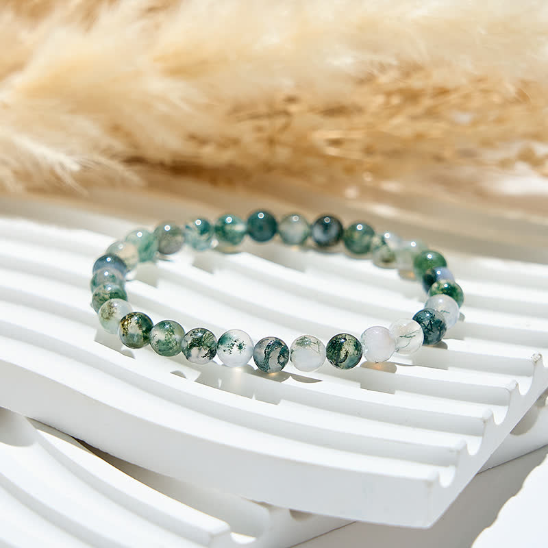 Olivenorma 6mm/8mm Natural Moss Agate Beads Bracelet