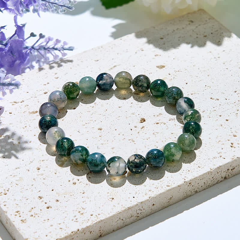 Olivenorma 6mm/8mm Natural Moss Agate Beads Bracelet