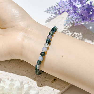 Olivenorma 6mm/8mm Natural Moss Agate Beads Bracelet