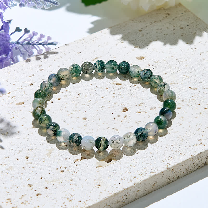 Olivenorma 6mm/8mm Natural Moss Agate Beads Bracelet