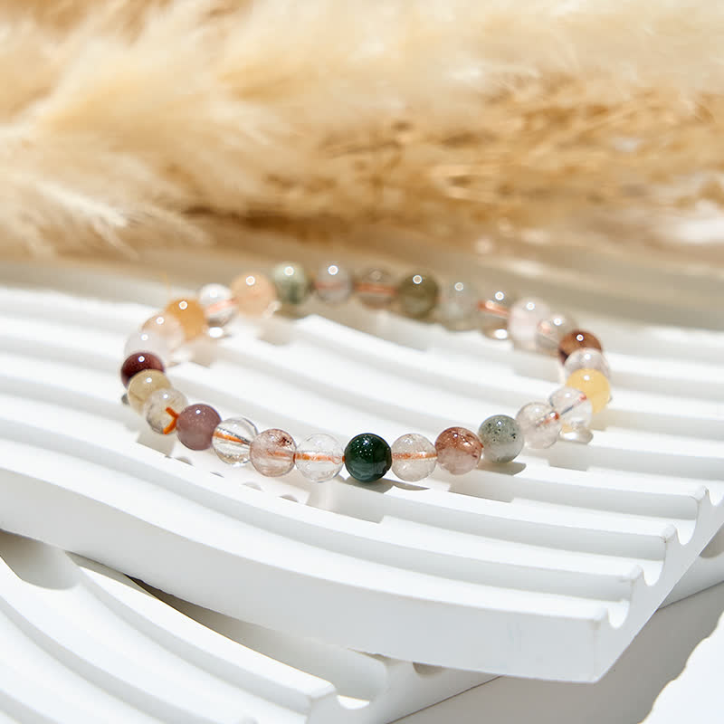 Olivenorma Natural Color Rutilated Quartz Beads Bracelet