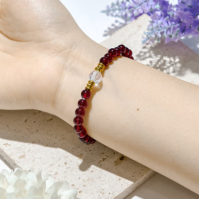 Olivenorma Natural Garnet Clear Crystal Beads Bracelet