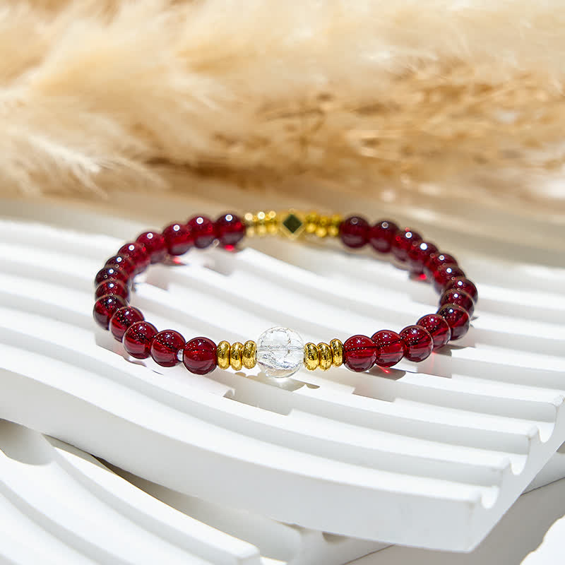 Olivenorma Natural Garnet Clear Crystal Beads Bracelet