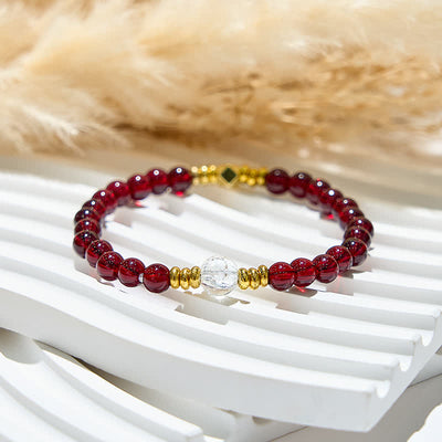 Olivenorma Natural Garnet Clear Crystal Beads Bracelet