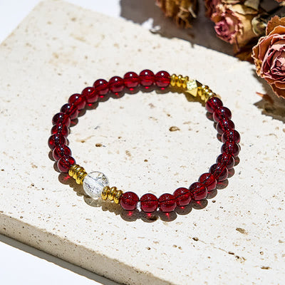 Olivenorma Natural Garnet Clear Crystal Beads Bracelet