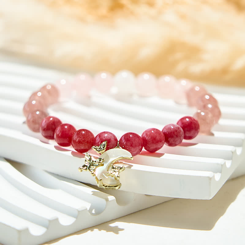 Olivenorma Natural Pink Crystal Beads Moon Pendant Bracelet