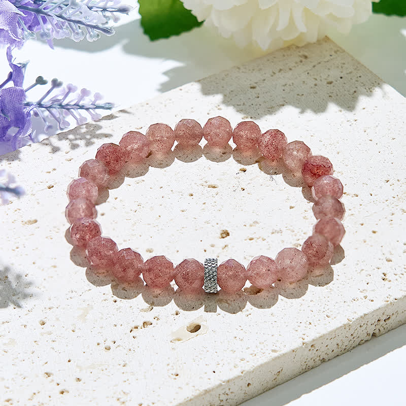 Olivenorma Cut Face Natural Strawberry Quartz Beads Bracelet