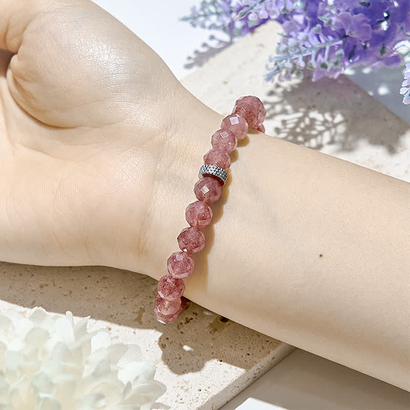 Olivenorma Cut Face Natural Strawberry Quartz Beads Bracelet