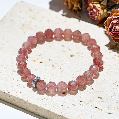 Olivenorma Cut Face Natural Strawberry Quartz Beads Bracelet