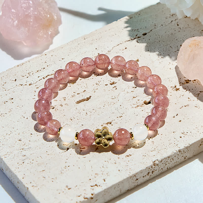 Olivenorma Natural Stone Peach Blossom Beads Bracelet