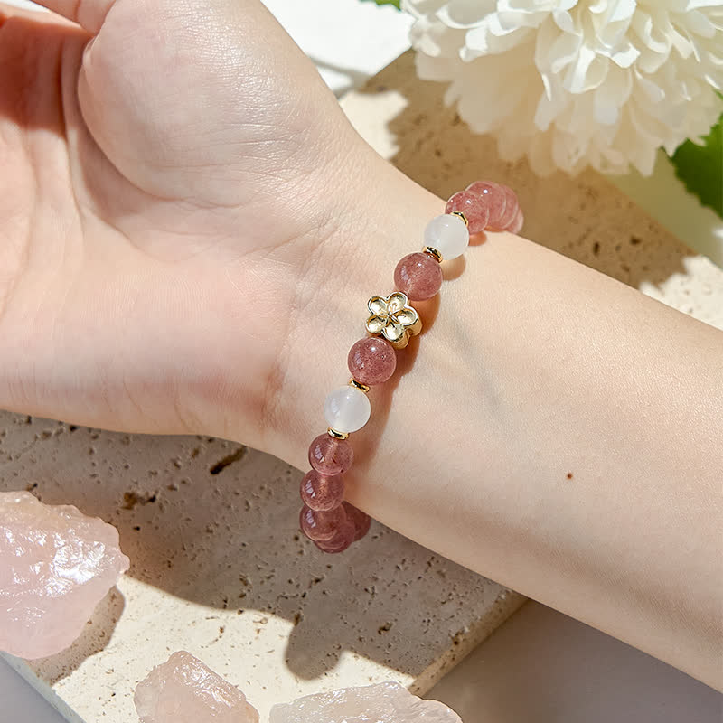 Olivenorma Natural Stone Peach Blossom Beads Bracelet