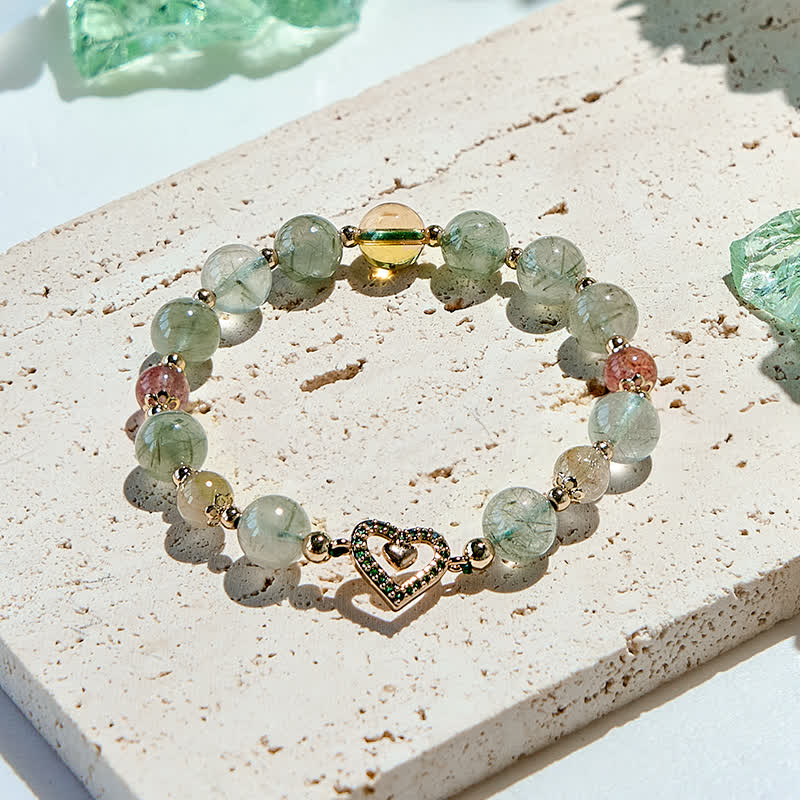 Olivenorma Natural Green Rutilated Quartz Beads Bracelet