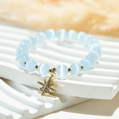 Olivenorma White Cat's Eye Stone Beads Bracelet