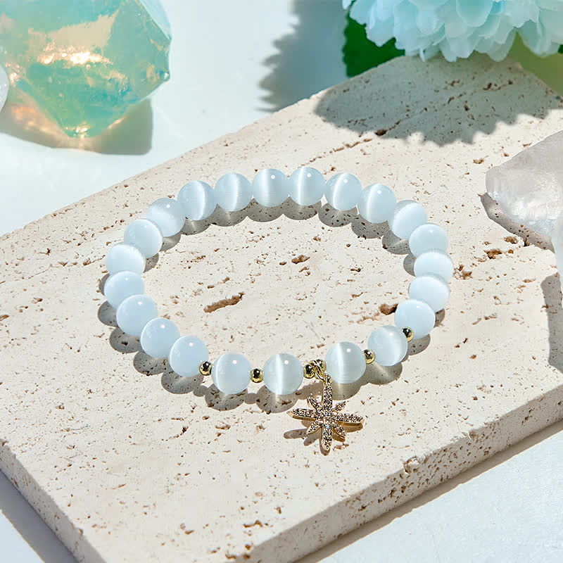 Olivenorma White Cat's Eye Stone Beads Bracelet