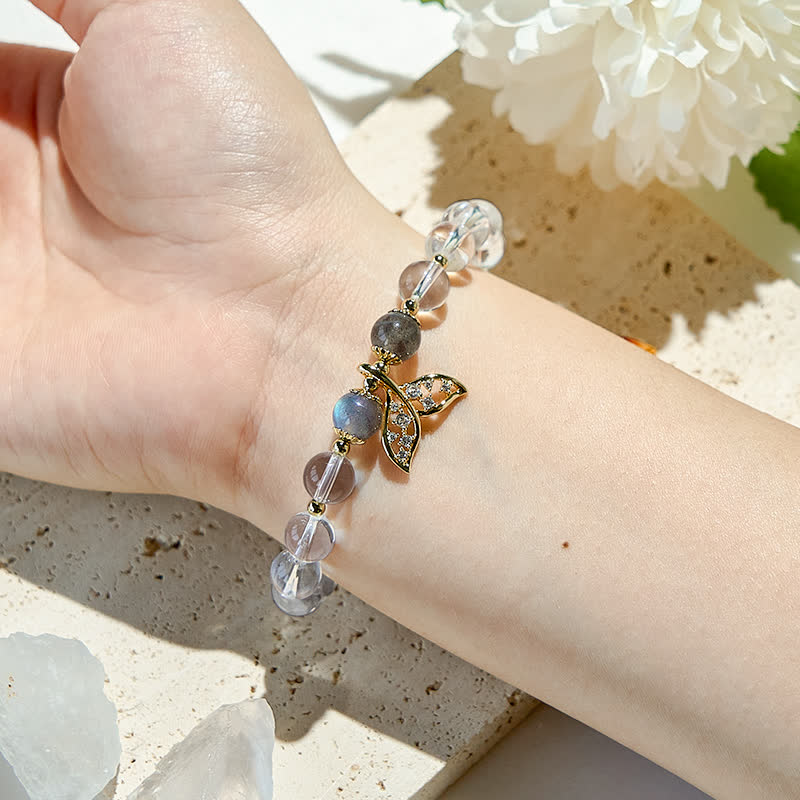 Olivenorma Gray Moonstone Clear Crystal Beads Bracelet